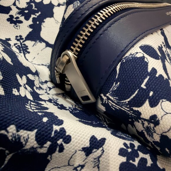 Saint Laurent Blue & White Hibiscus Toile Print City Backpack
